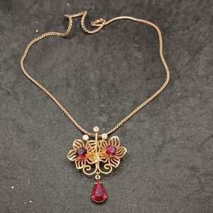 Ornate Gold and Red Peacock Necklace with Intricate Pendant